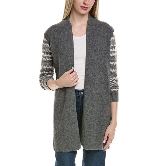 Sofiacashmere WomensLurex Fairisle Open Wool & Cashmere-Blend Cardigan Grey